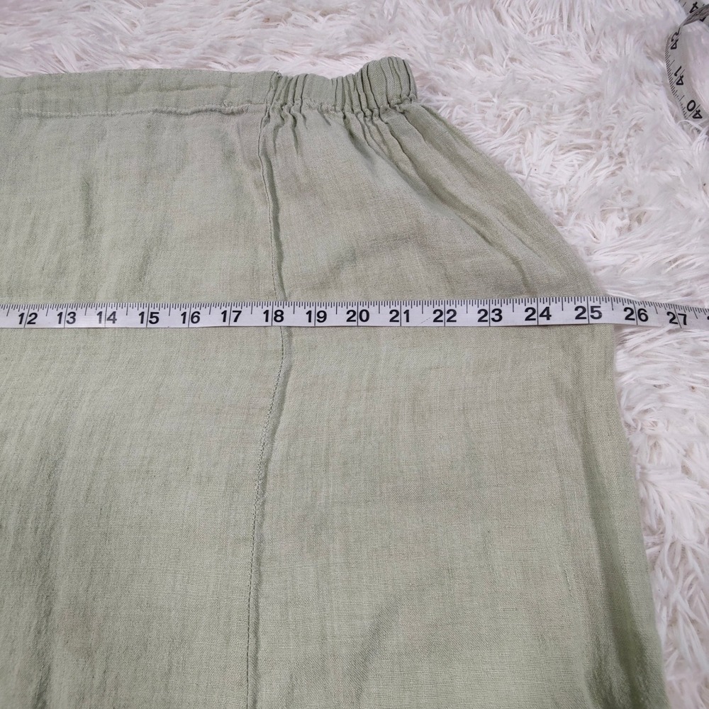 FLAX Linen Midi Skirt Green Elastic PullOn ALine Lagenlook Cottagecore Granola L - Picture 8 of 9